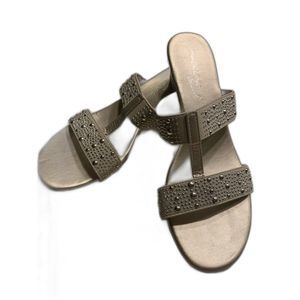 Madeline Stuart Slide Sandals.  Women. Silver. Sz 9 Wide. Embellished. Slip on